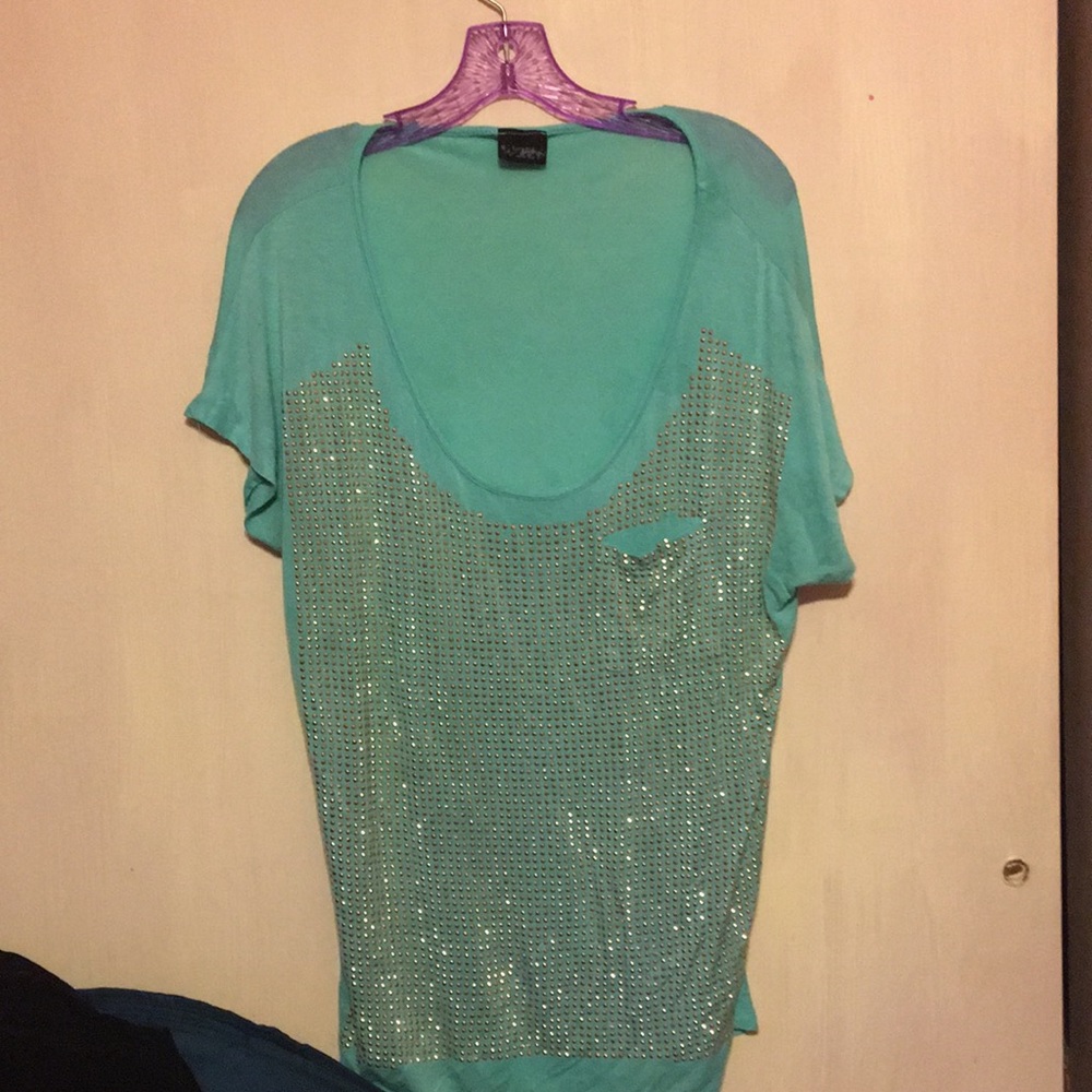 Mint green sequin shirt size large - Picture 3 of 4